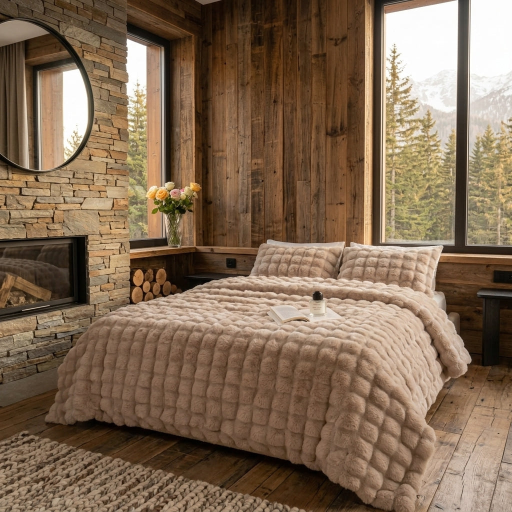 Plaid Fausse Fourrure Luxueux – Relief Bulle Douillet & Design Épuré