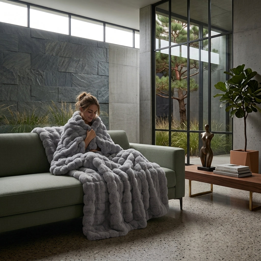 Plaid Fausse Fourrure Luxe Gris Perle – Ultra-Doux & Texturé